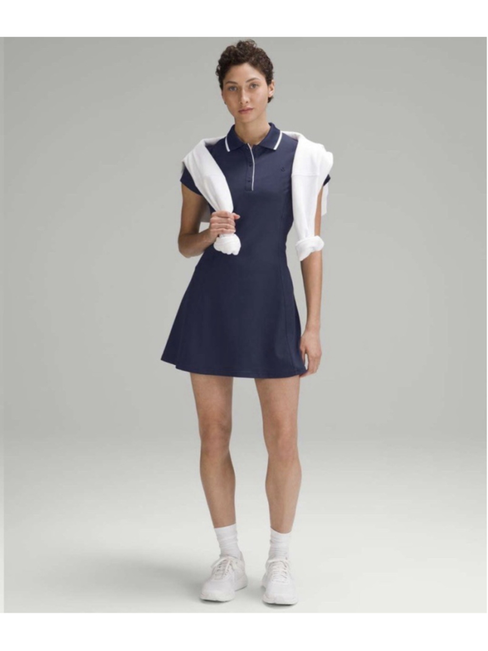 Lululemon Short Sleeve Polo Dress 12/14 Night Sea/White Navy NO SIZE TAG